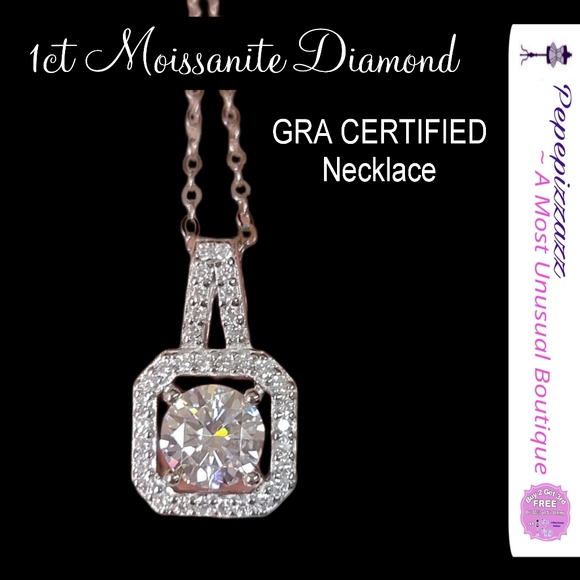 1ct Certified GENUINE MOISSANITE DIAMOND 18KGP/925 silver Necklace - Picture 1 of 16